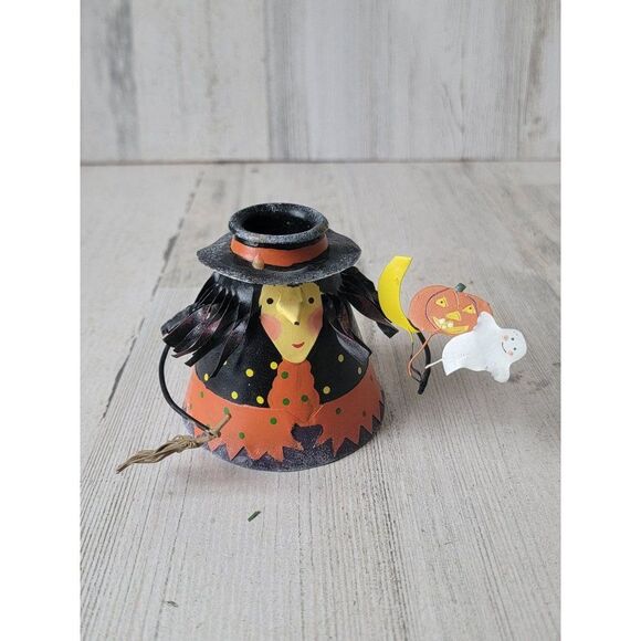 Vintage witch metal candle stick holder Moon pumpkin balloon Halloween‎ - Picture 2 of 9